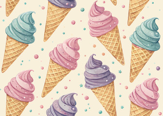 Seamless pattern of ice cream cones