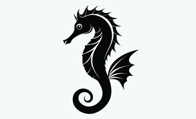 Seahorse silhouette, Seahorse vector silhouette an white background, marine animal vector