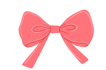 Coquette pink bow flat vector illustration isolated on white background