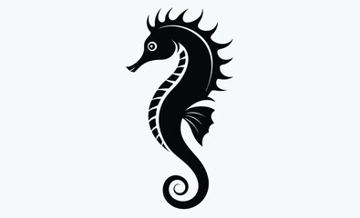 Fototapeta premium Seahorse silhouette, Seahorse vector silhouette an white background, marine animal vector