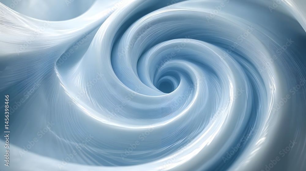 Poster an intricate spiral pattern in light blue on a modern clean white background conveying depth and art