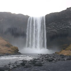 Fototapeta premium Majestic Waterfall Cascading over Basalt Columns Iceland Landscape