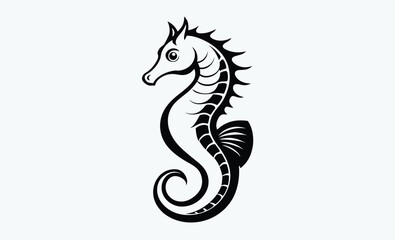 Fototapeta premium Seahorse silhouette, Seahorse vector silhouette an white background, marine animal vector