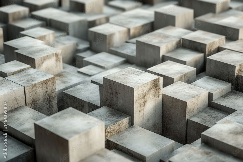 Poster abstract textured cubes gray blocks geometric pattern design