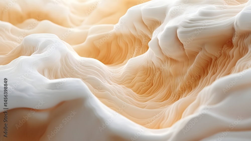 Poster abstract light wave design featuring white and orange colors creating a fluid and dynamic topographi