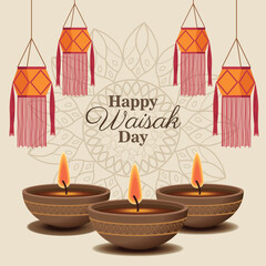 Happy Waisak Day Greeting Postcard Design Vector