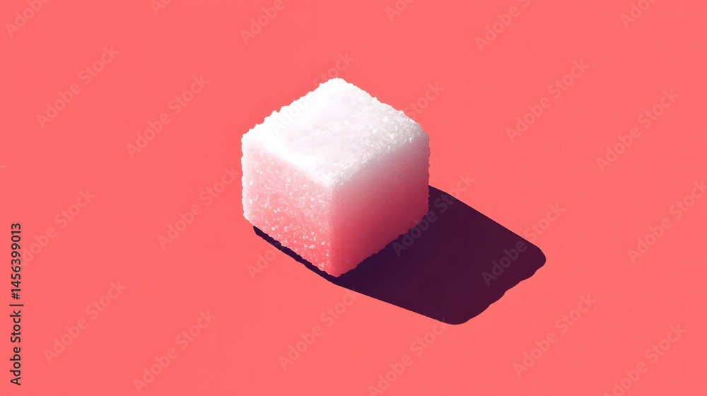Poster close-up of a single piece of sugar on a dynamic red background ideal for conceptualization and bran