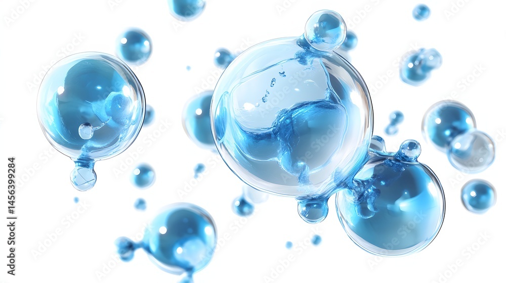 Poster a bunch of blue bubbles creating a playful and cheerful atmosphere in a dynamic visual display of na