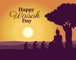Happy Waisak Day Landscape Lettering Design vector