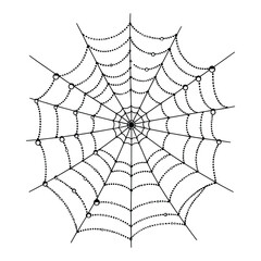 Obraz premium Morning dew on spiderweb Silhouette, Vector, Illustration, Icon, Logo, White Background.