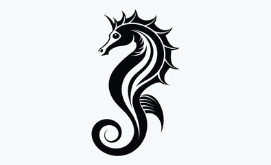 Seahorse silhouette, Seahorse vector silhouette an white background, marine animal vector