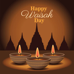 Happy Waisak Day Lettering with Candles Design Vector