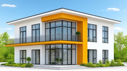 Modern home design with stylish facade and architectural details