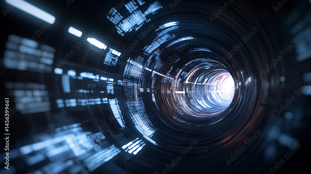 Poster dynamic digital tunnel experience virtual space 3d visualization futuristic environment abstract per