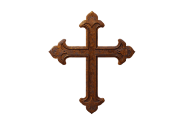 Ornate wooden cross religious symbol isolated transparent background perfect for religious designs and projects