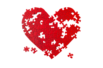 Broken Red Heart Puzzle Pieces Abstract Image of a Damaged Love Symbol