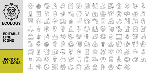 Ecology line icons editable bundle, eco icons, ecology icons