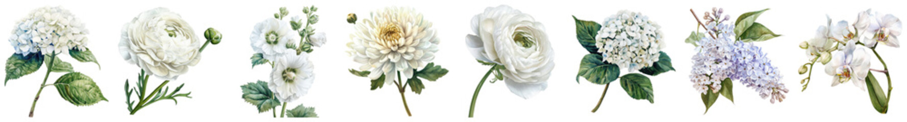 Beautiful Collection of White Flowers with Green Leaves Perfect for Elegant Decoration and Floral Arrangements in Various Settings
