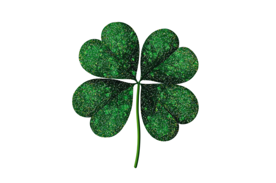 Sparkling green four leaf clover isolated transparent background perfect for st patricks day designs