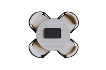 Overhead View of a Modern Round Table with Four Beige Chairs Perfect for Meetings or Dining