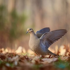 Fototapeta premium Dove with Outstretched Wings in Autumn