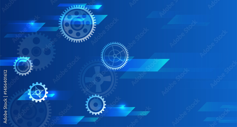 Aufkleber abstract technology background with gears and mechanical elements on a blue gradient background. thi