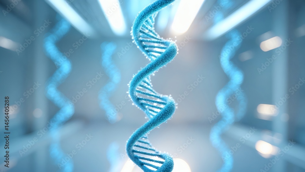 Poster an artistic representation of a double helix dna structure. the structure is depicted with a blue co