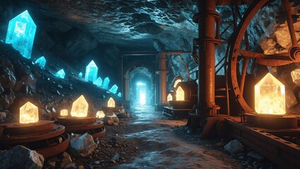 Crystal Mine with Glowing Gemstones