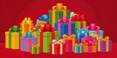 Fototapeta premium Festive Close-Up Twin Gift Boxes in Metallic Wrap with Golden Bokeh Glow