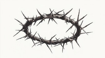 Fototapeta premium rustic crown of thorns clipart, Christian symbol, graphite sketch, dark tones, isolated on white background