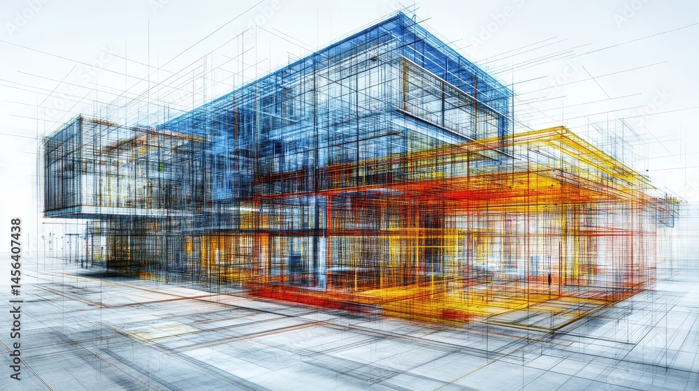 Poster abstracted architectural rendering futuristic design blurring li