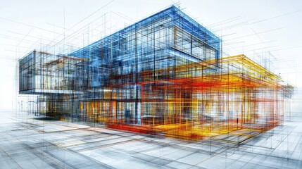 Obraz premium Abstracted architectural rendering futuristic design blurring li