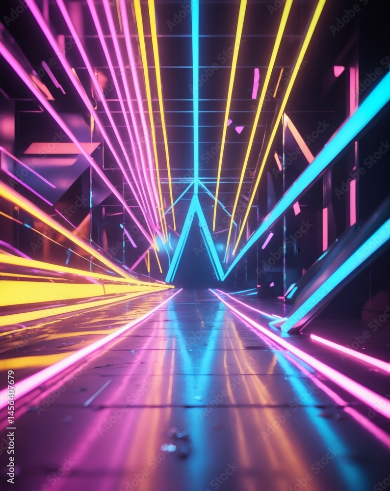 Poster neon tunnel with glowing lines in vibrant colors. the tunnel creates a sense of depth and movement, 