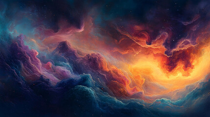 Fototapeta premium Abstract swirling cosmic nebulae in vibrant hues.