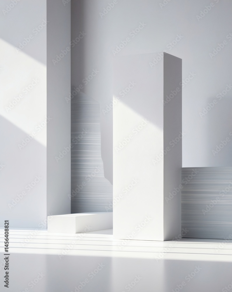 Poster minimalist geometric interior with natural light creating dramatic shadows and highlights on the str
