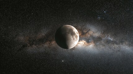 Obraz premium Moon in space with stars and milky way galaxy background dark and bright.