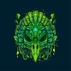 green bird skull tribe floral artwork illustration