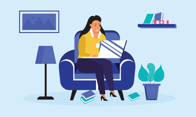 A woman working with laptop, home office or freelancer