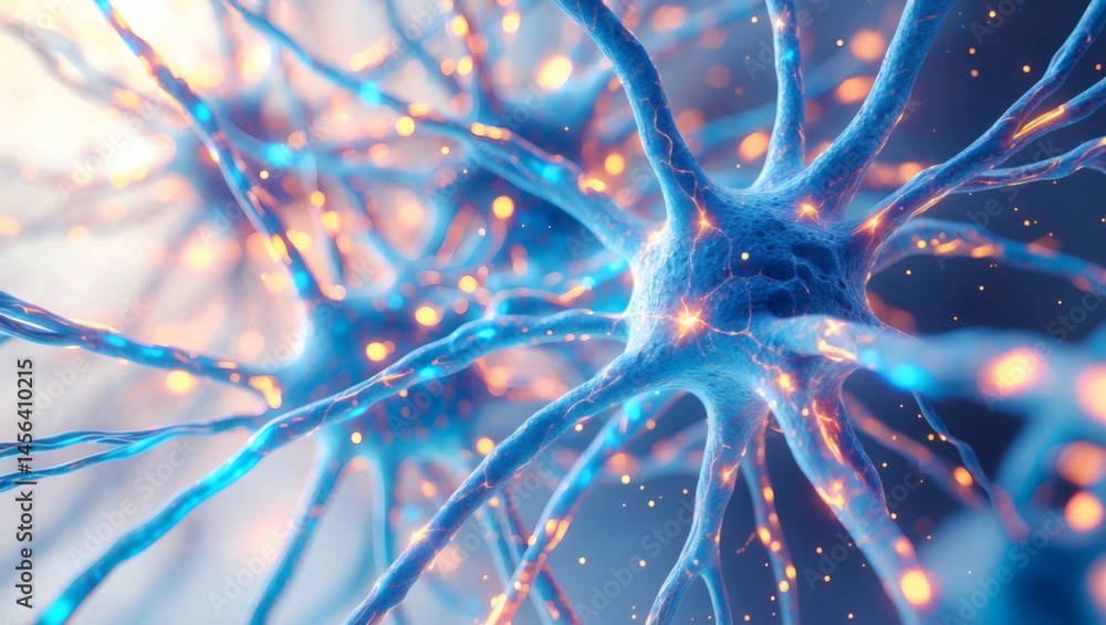 Aufkleber close-up view of intricate nerve cells, highlighting their structure and potential