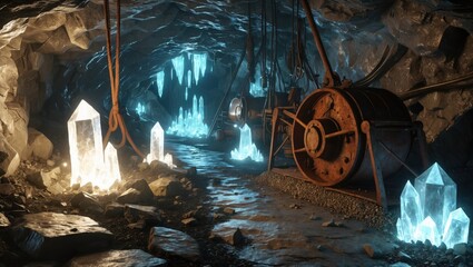 Crystal Cave with Mining Machine