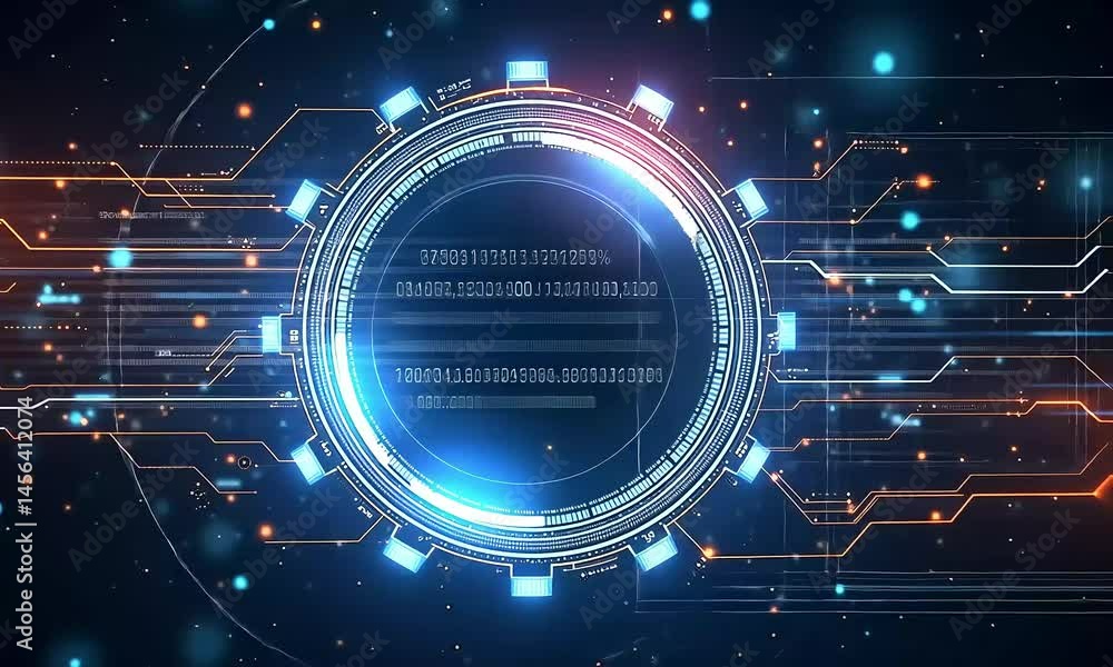 Poster abstract digital circle with glowing light and technological elements