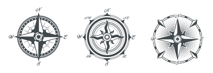 Obraz premium Set Various vintage marine compasses 