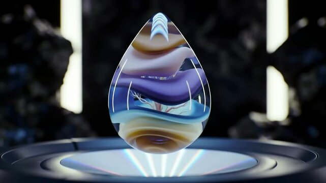 Mind-shell vessel glows in asteroid archive chamber, cinematic orbit with memory pulse and prismatic light play