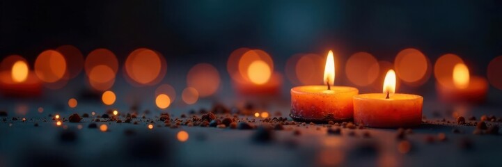 Hundreds of tiny candle flames illuminate the dark , candles, lights