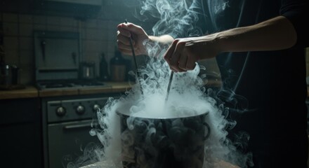 Obraz premium Cauldron with smoke illustration