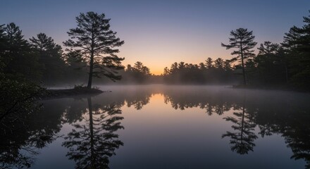 Misty Lake Sunrise - Photo