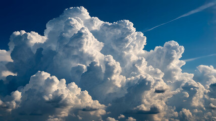 Majestic Towering Cumulus Clouds in Deep Blue Sky Scenic Weather Landscape