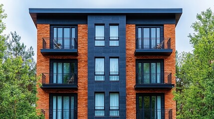Fototapeta premium Modern Apartment Building Facade showcasing Architecture and Nat