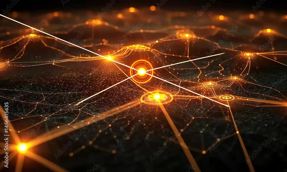 Poster abstract digital network of glowing nodes and interconnections