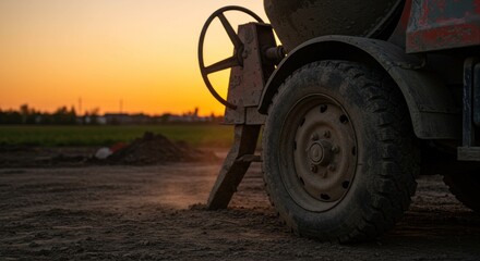 Cement Mixer Silhouette at Sunset (Photo)